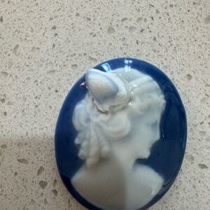 Medallion & blue & white Cameo Porcelain Limoges Profile Of Woman 1930